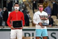 Novak Djokovic (L) and Rafael Nadal at the 2020 French Open